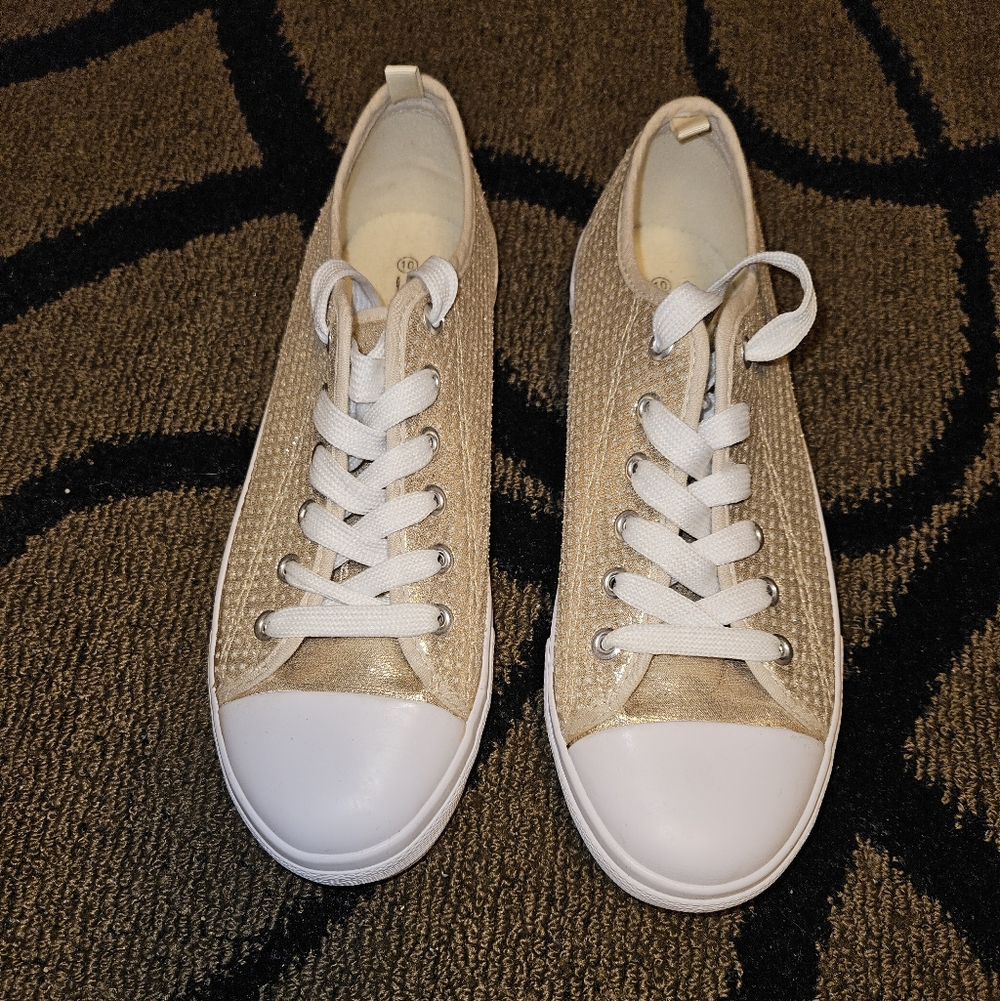 Love University gold sneakers